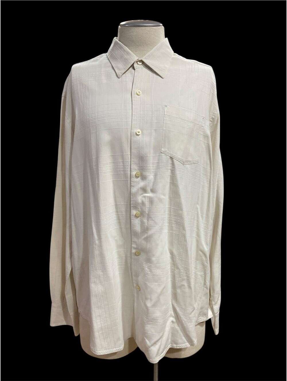 Tommy Bahama Mens Button Down Casual Shirt XL Beige Long Sleeve 100% Silk